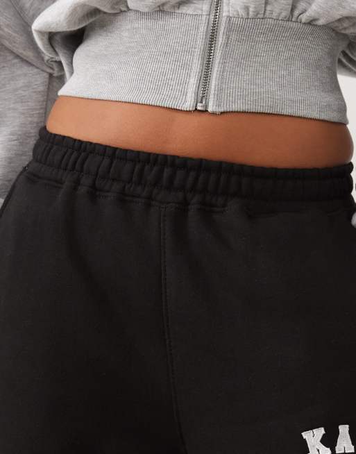 Kaiia Petite – Svarta mjukisbyxor i bomullsmix med broderad logga och vida ben, 4 av 5