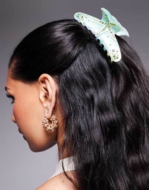 Kaiia - Pince à cheveux avec étoile de mer ornée de strass - Bleu/vert
