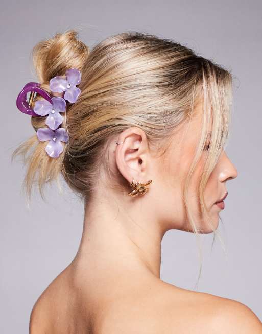 Kaiia - Pince à cheveux ornée de fleurs oversize - Violet