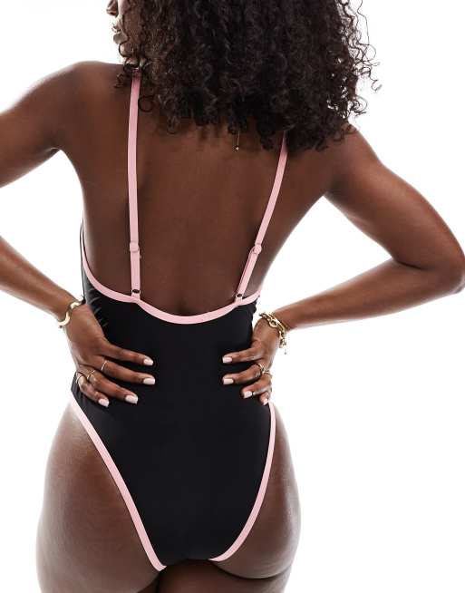Pink and black swimsuit clearance
