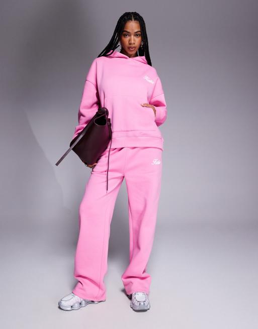 Kaiia - Pink oversized hættetrøje i bomuldsrigt materiale med "Studio"- og kirsebærprint på ryggen - Del af sæt, 4 af 4