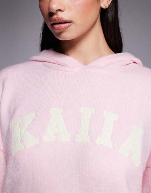 Kaiia - Pink strikket hættetrøje med broderet logo i uldfølelse - Del af sæt, 4 af 4