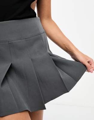 Kaiia pleated mini skirt in charcoal gray | ASOS