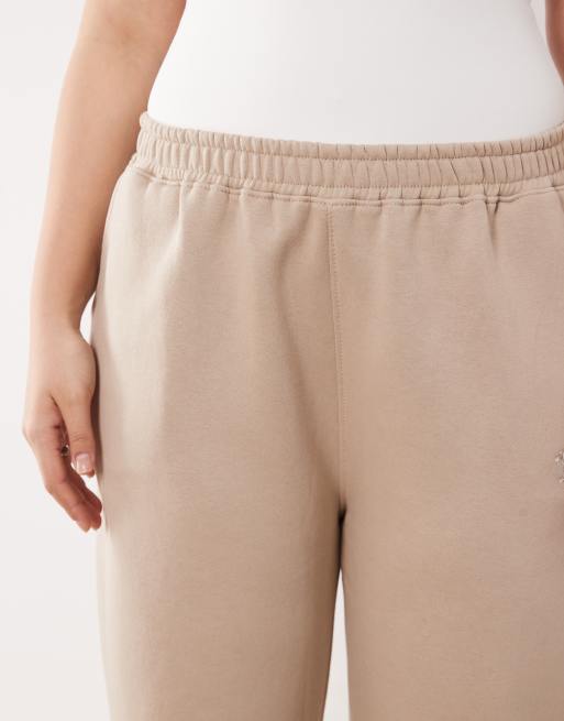 Kaiia Plus – Beige mjukisbyxor i bomullsmix med vida ben, 3 av 5