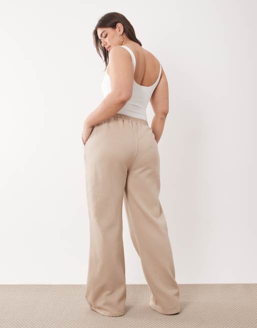 Kaiia Plus – Beige mjukisbyxor i bomullsmix med vida ben, 5 av 5