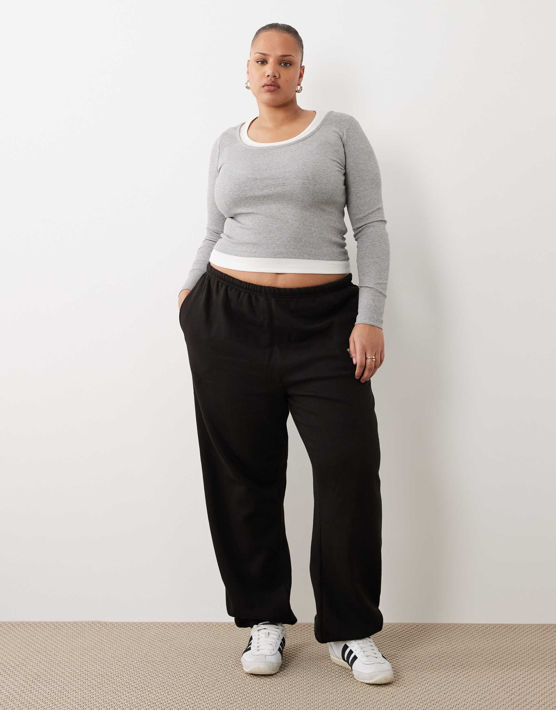 kaiia plus cotton blend embroidered logo cuffed sweatpants in black - part of a set