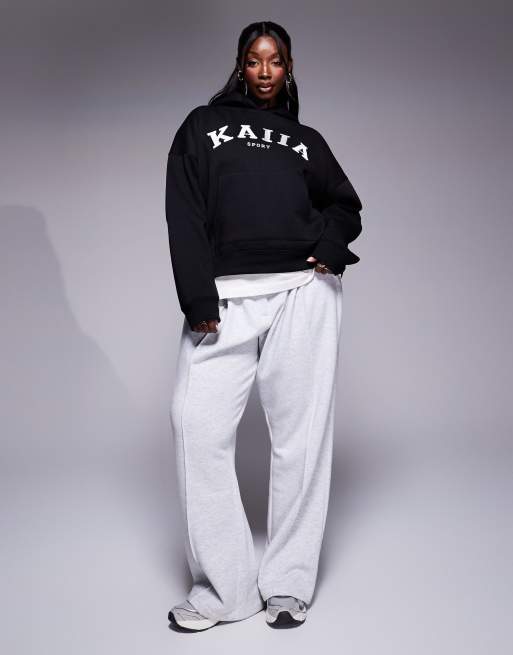 Kaiia Plus cotton blend logo oversized hoodie in black, 4 of 4