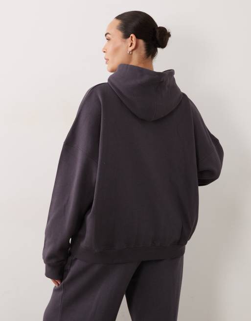 Kaiia Plus cotton blend logo oversized hoodie in dark grey (part of a set), 2 of 4