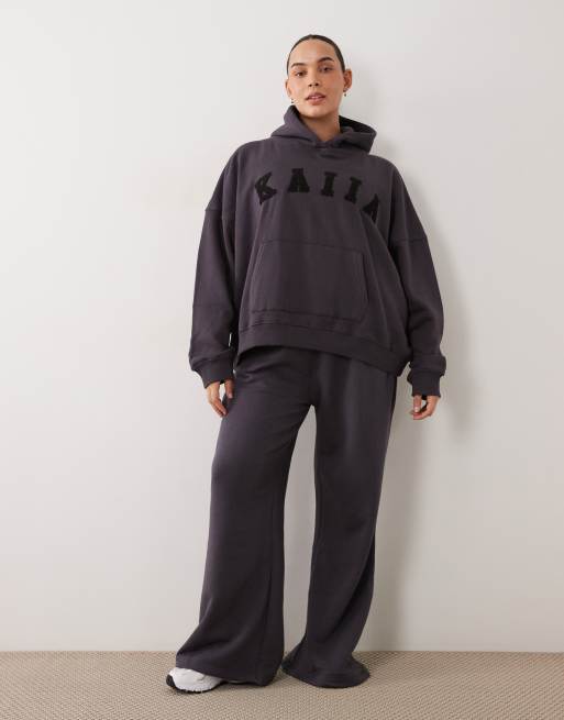 Kaiia Plus cotton blend logo oversized hoodie in dark grey (part of a set), 3 of 4