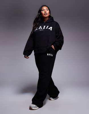 Kaiia Kaiia Plus cotton blend wide leg joggers co-ord in black
