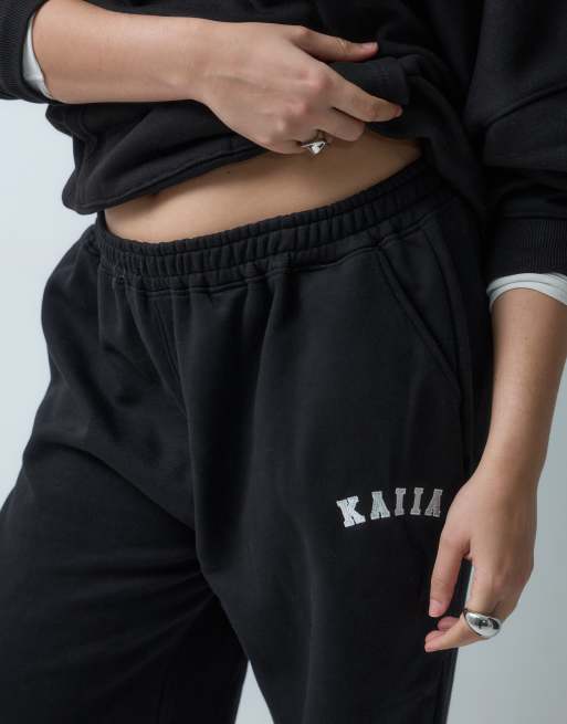 Kaiia Plus cotton blend wide leg joggers co-ord in black, 3 of 5