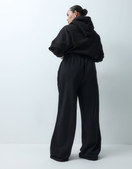 Kaiia Plus cotton blend wide leg joggers co-ord in black, 4 of 5