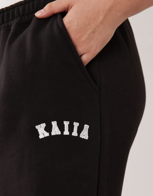 Kaiia Plus cotton blend wide leg trackies in black (part of a set), 4 of 5