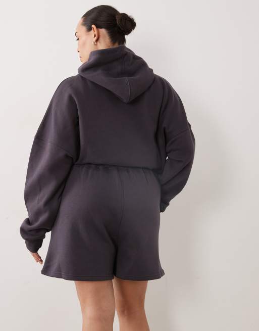 Kaiia Plus cotton rich embroidered logo sweat shorts co-ord in dark grey, 5 of 5
