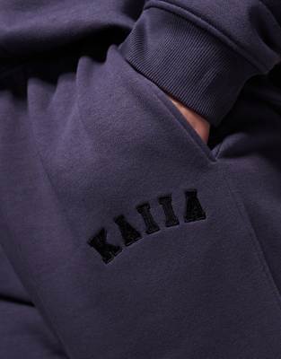 Shop Kaiia Plus Embroidered Logo Cuffed Sweatpants In Gray