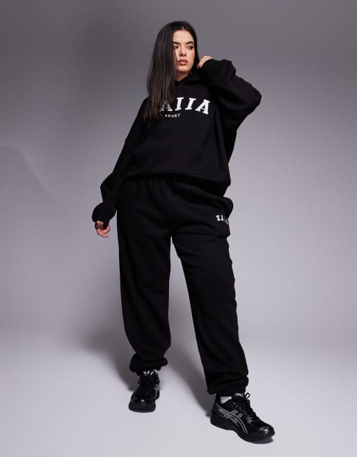 Kaiia Plus embroidered logo cuffed trackies in black (part of a set) 