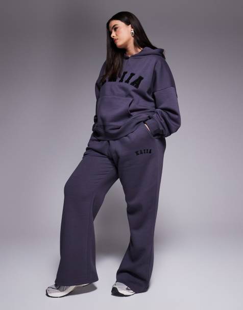 Kaiia Plus embroidered logo wide leg trackies in dark grey (part of a set) - view 1