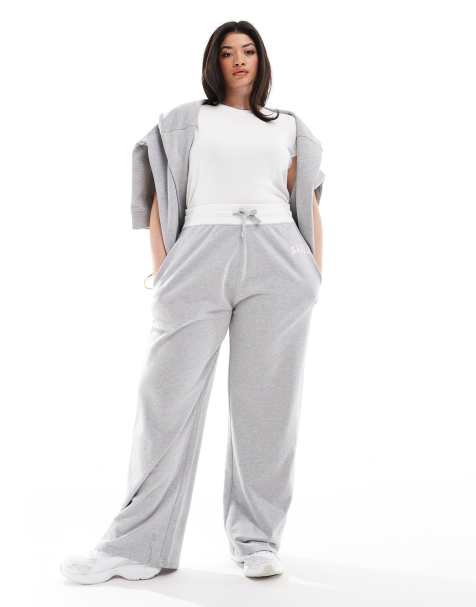 Kaiia Plus - Joggers a fondo ampio grigio chiaro con fascia in vita a contrasto e coulisse in coordinato - view 1