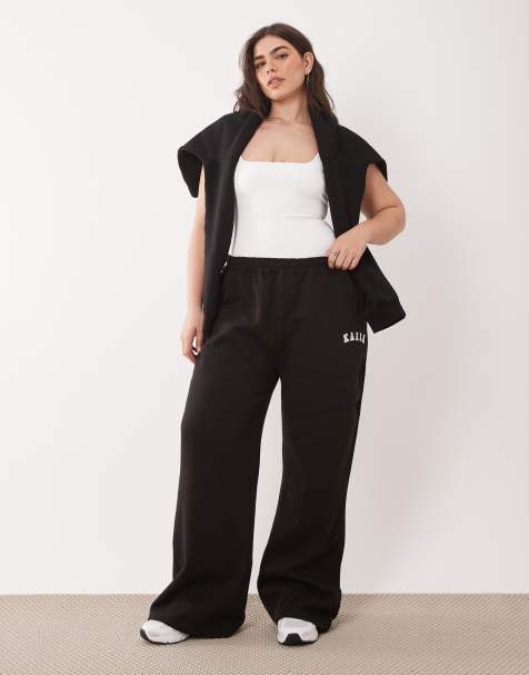 Kaiia Plus - Joggers a fondo ampio neri in misto cotone in coordinato - view 1
