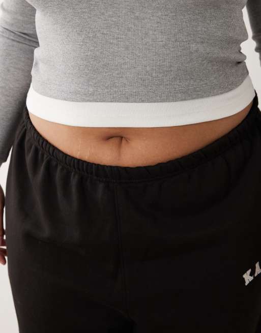 Kaiia Plus - Joggers neri in misto cotone con logo ricamato e fondo elasticizzato, 3 di 5