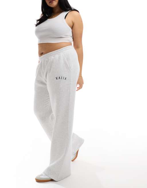 Kaiia Plus - Joggingbroek met wijde pijpen in lichtgrijs