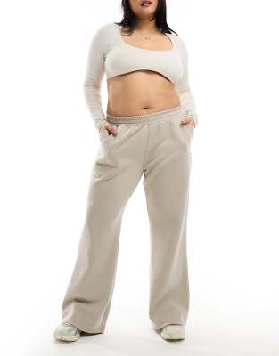 Thumbnail - Kaiia Plus - Jogginghose mit weitem Bein in Stein-Neutral