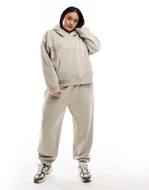 Kaiia Plus logo oversized hoodie co-ord in stone - view 1