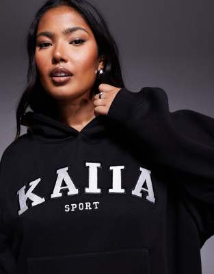 Kaiia Sport Embroidered Logo Oversized Hoodie In Black And White In Black
