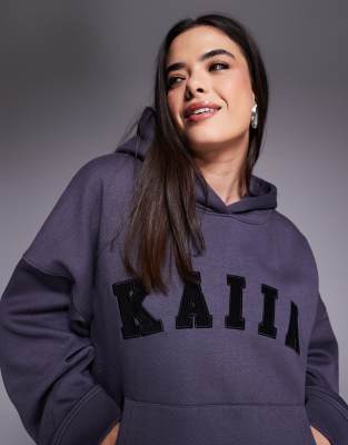 Shop Kaiia Plus Logo Oversized Hoodie In Gray