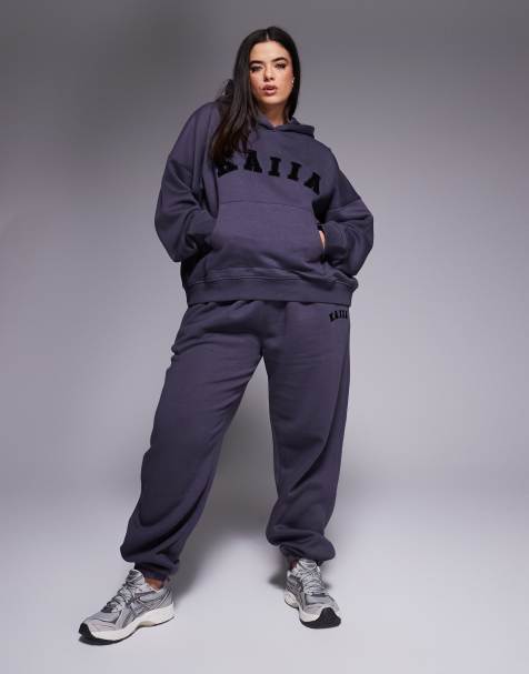 Kaiia Plus overized hoodie, cuffed sweatpants, wide leg sweatpants & shorts mix & match in dark gray - view 1