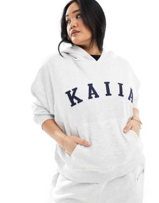 Kaiia Plus - Oversize-Kapuzenpullover in Hellgrau mit Logo, Kombiteil