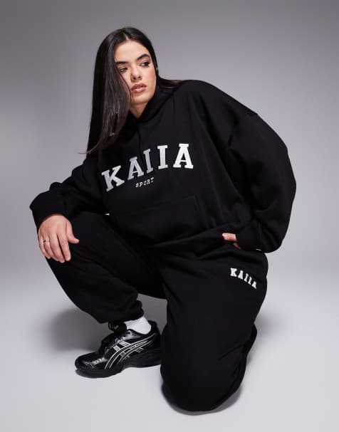 Kaiia Plus oversized hoodie, cuffed trackies, wide leg trackies & shorts Mix & Match in black - view 1