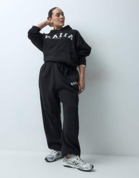 Kaiia Plus oversized hoodie, cuffed trackies, wide leg trackies & shorts Mix & Match in black - view 1