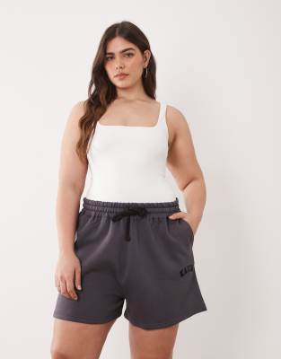 Plus - Short d'ensemble molletonné en coton mélangé avec logo brodé - Gris foncé 50