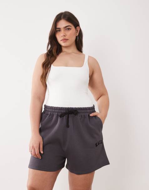 Kaiia Plus - Short d'ensemble molletonné en coton mélangé avec logo brodé - Gris foncé - view 1