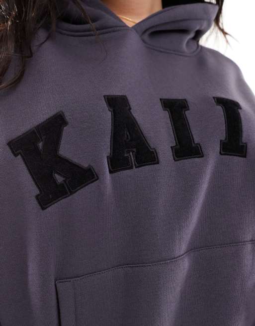 Kaiia Plus - Sport - Oversized hoodie met logo in donkergrijs, deel van co-ord set, 3 van 4