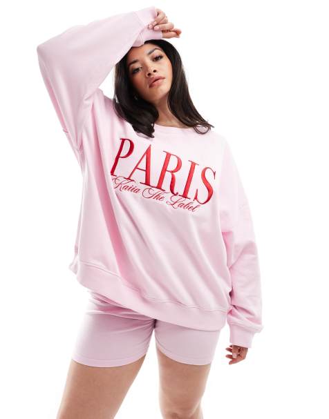 Kaiia - Plus - Sweatshirt met Paris-print in lichtroze, deel van co-ord set - view 1