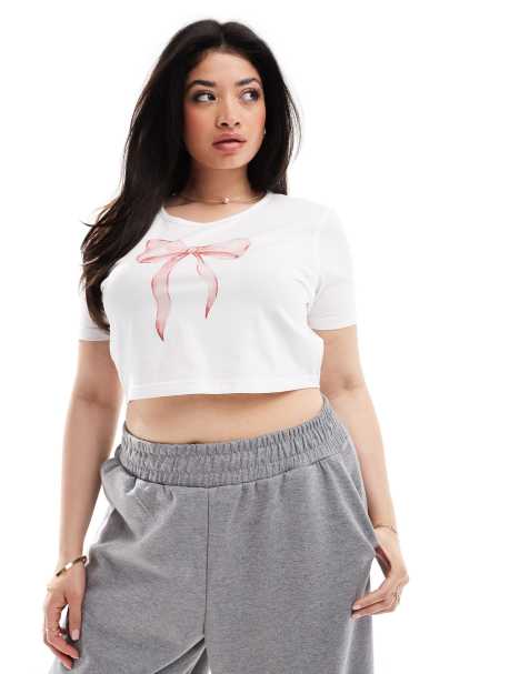 Kaiia Plus - T-shirt corta bianca con stampa di fiocco - view 1