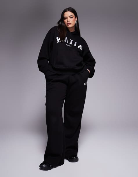 Kaiia Plus wide leg sweatpants in black - part of a set - view 1