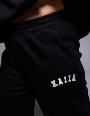 Kaiia Plus Wide Leg Sweatpants In Black In Black