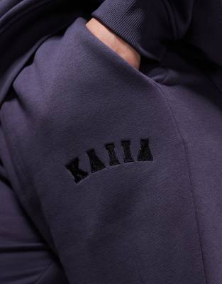 Shop Kaiia Plus Embroidered Logo Wide Leg Sweatpants In Gray