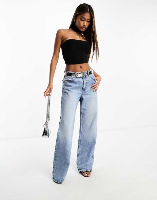 Kaiia – przylegający czarny top bandeau z wąskim szalikiem, 3 z 4