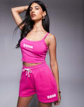 [Kaiia] Kaiia puff printed logo cami top in fuchsia and baby pink (part of a set) 16 Fuschia