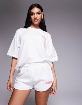 Kaiia Puff Printed Logo Mini Sweat Shorts In White