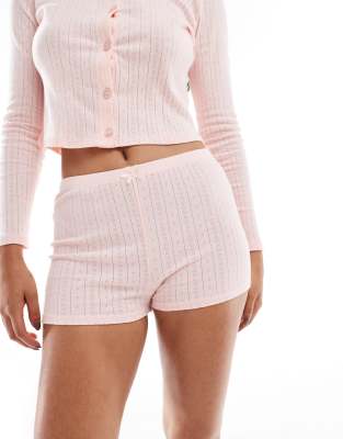 Kaiia - Pyjama-Shorts aus Pointelle in Rosa, Kombiteil