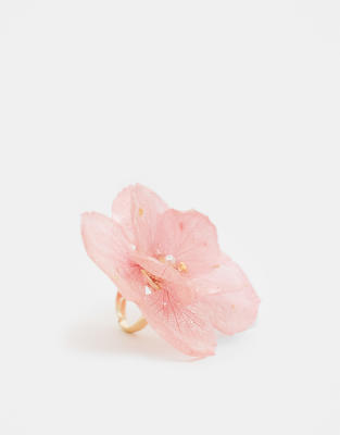 resin orchid flower ring in light pink