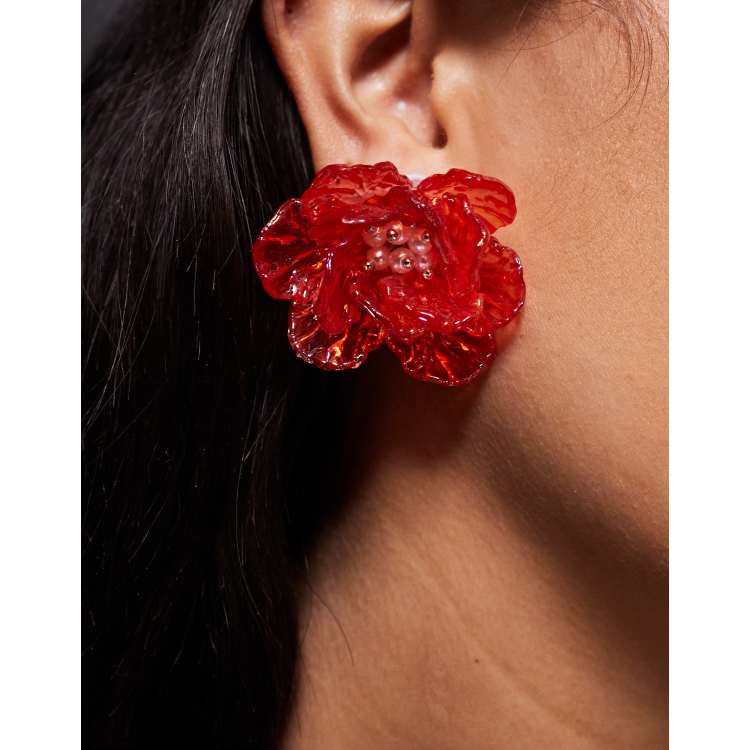 Kaiia resin oversized flower stud earrings in red ASOS