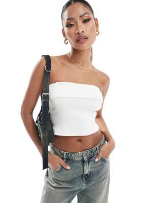 ribbed fold over bandeau top in white