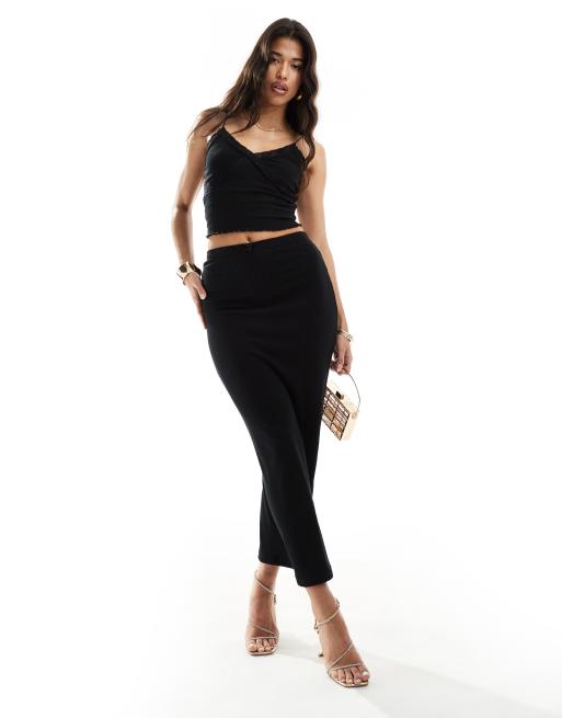 Kaiia ribbed lace trim midaxi skirt in black - part of a set