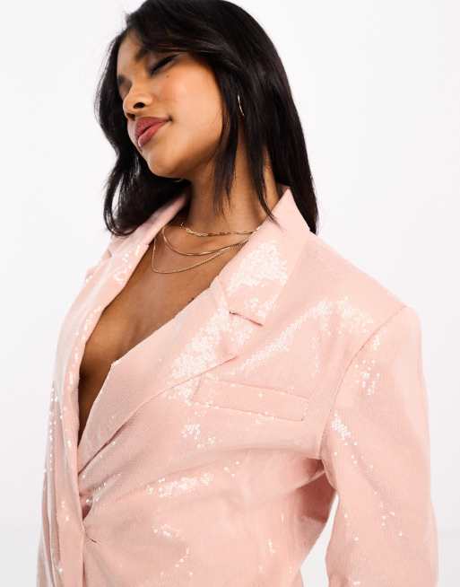 Kaiia Robe blazer oversize sequins Rose pastel